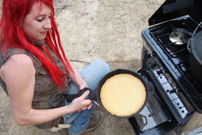 camp chef camping oven outdoors cooking cornbread